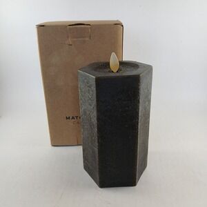 Matchless Candle Flameless LED Wax Pillar Candle Black Hexagon Halloween 6"